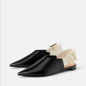 Zara black low heeled sling backs